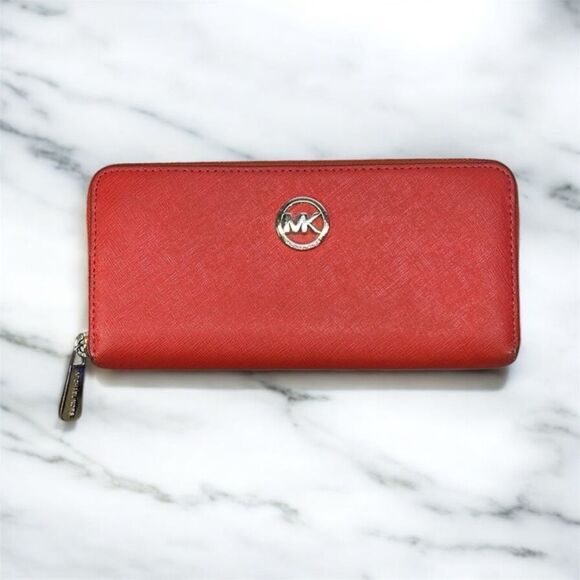 Michael Kors redish orange full zip wallet - Picture 1 of 10